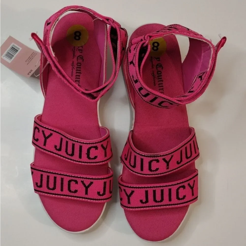Juicy Couture Hot Pink Impulse SZ 8 Strappy Hook &‎ Loop Platform Sandals NWT